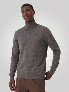 Nordstrom Mens XL Gray 100% Merino Wool Turtleneck Sweater Lightweight Pullover
